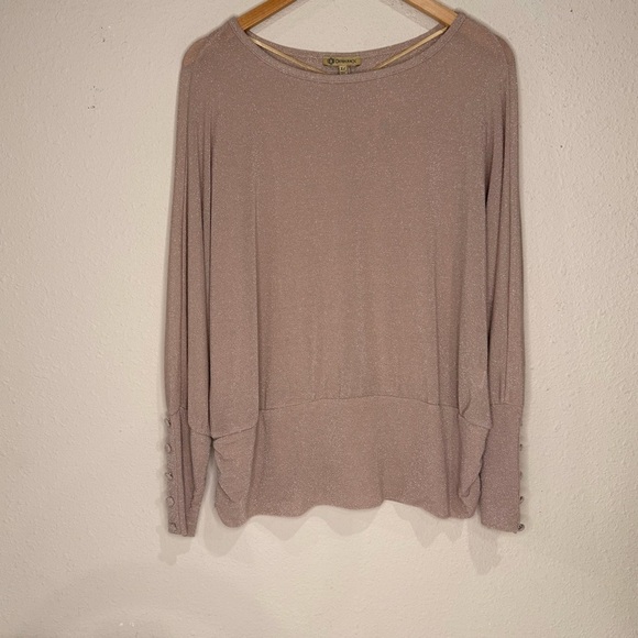 Democracy Tops - Democracy Sparkle Blouse Long Sleeve 5-Button Cuff Brown Sugar Women’s Size XL